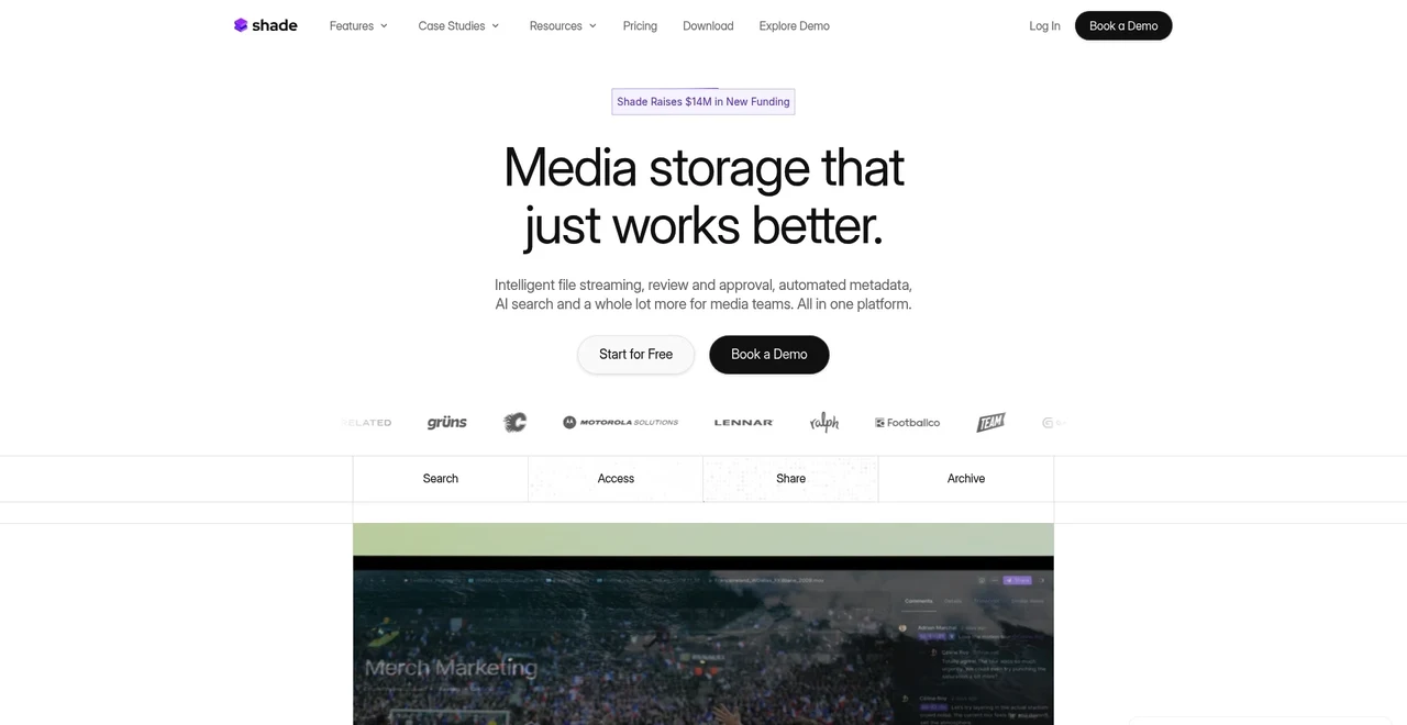 Shade media storage product landing page