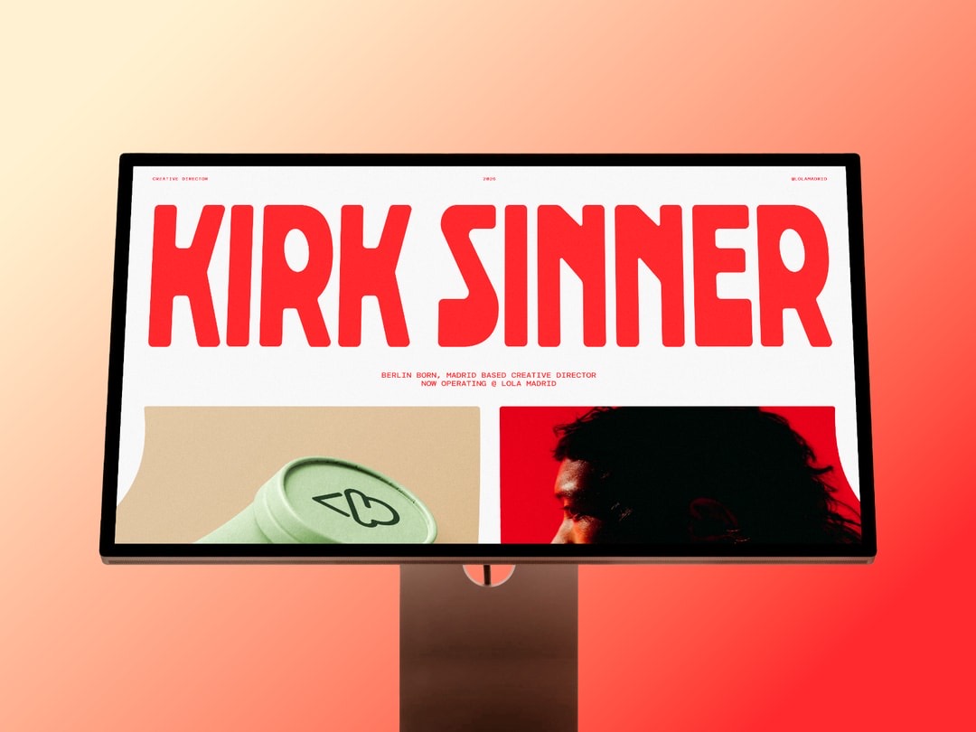 Kirk Sinner creative director portfolio displayed on a monitor