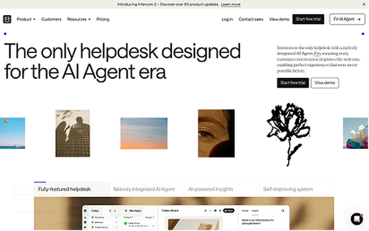 Intercom AI helpdesk landing page
