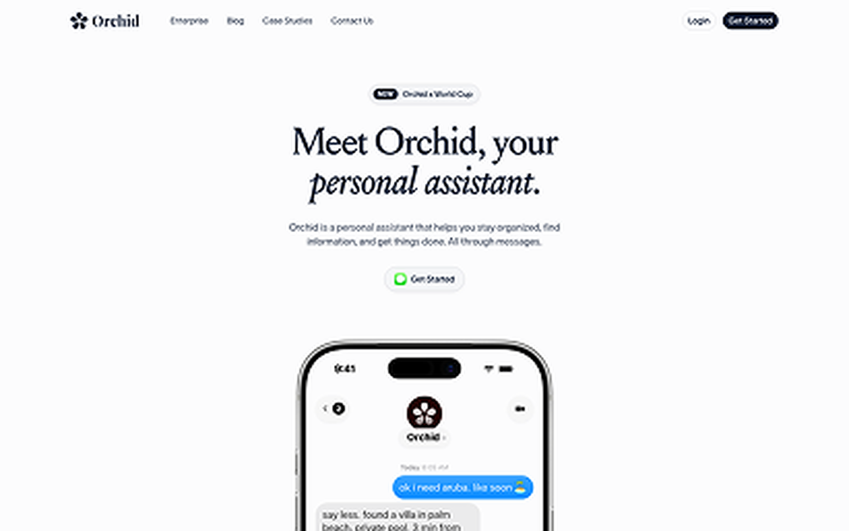 Orchid AI personal assistant landing page